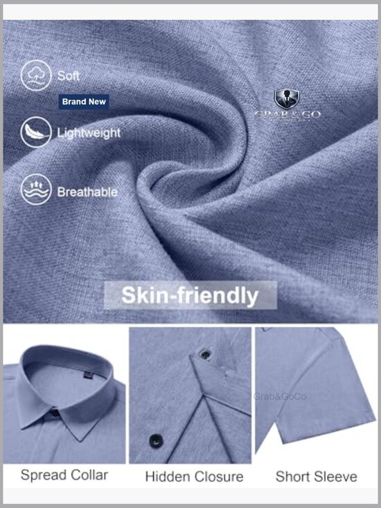 Men's Linen Blend Short Sleeve Button Down Shirt Relaxed Fit Summer Casual - Picture 6 of 7